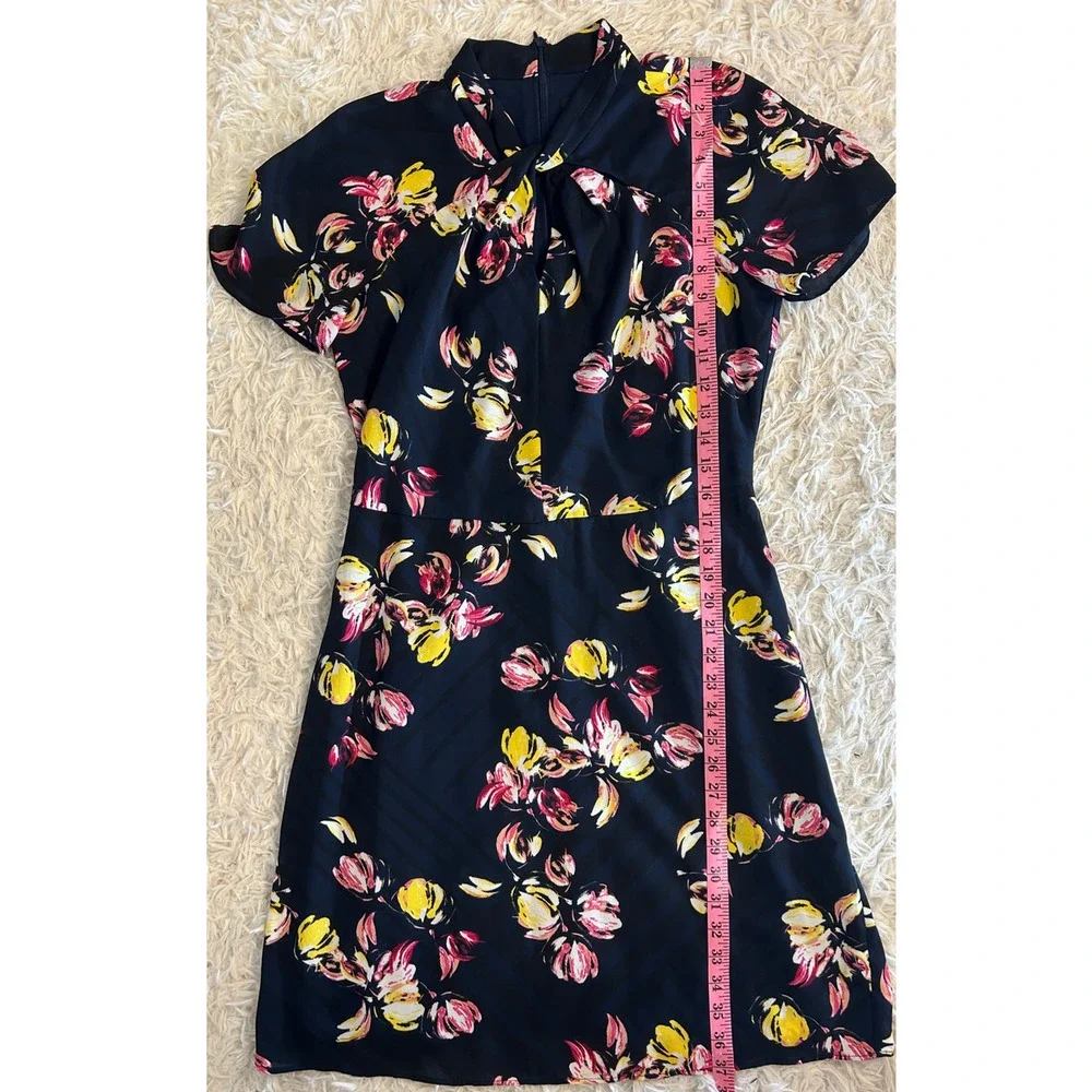 Banana Republic Womens Sz 6 Navy Twist Neck Multicolor Floral Sheath Dress #0433 - Picture 10 of 12